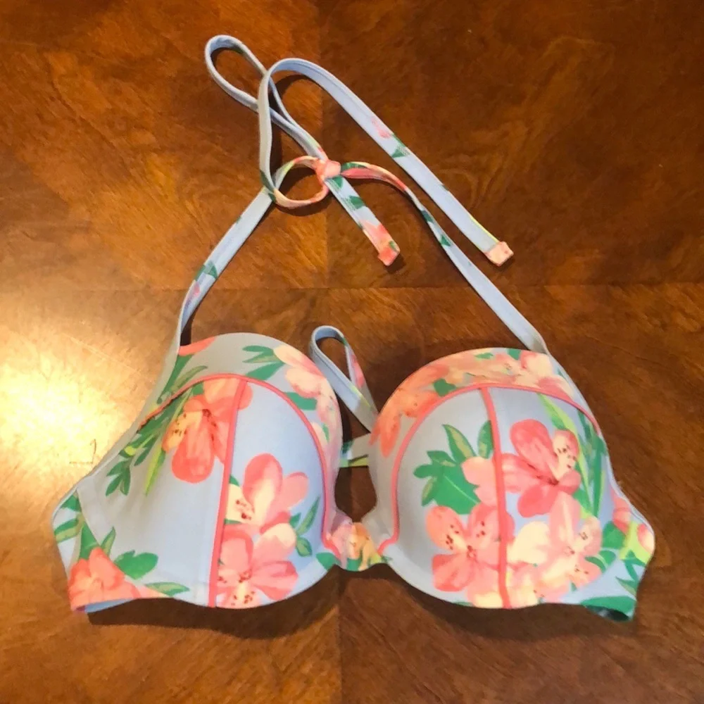 Aerie Floral Halter Bikini Top 34D - Picture 1 of 6